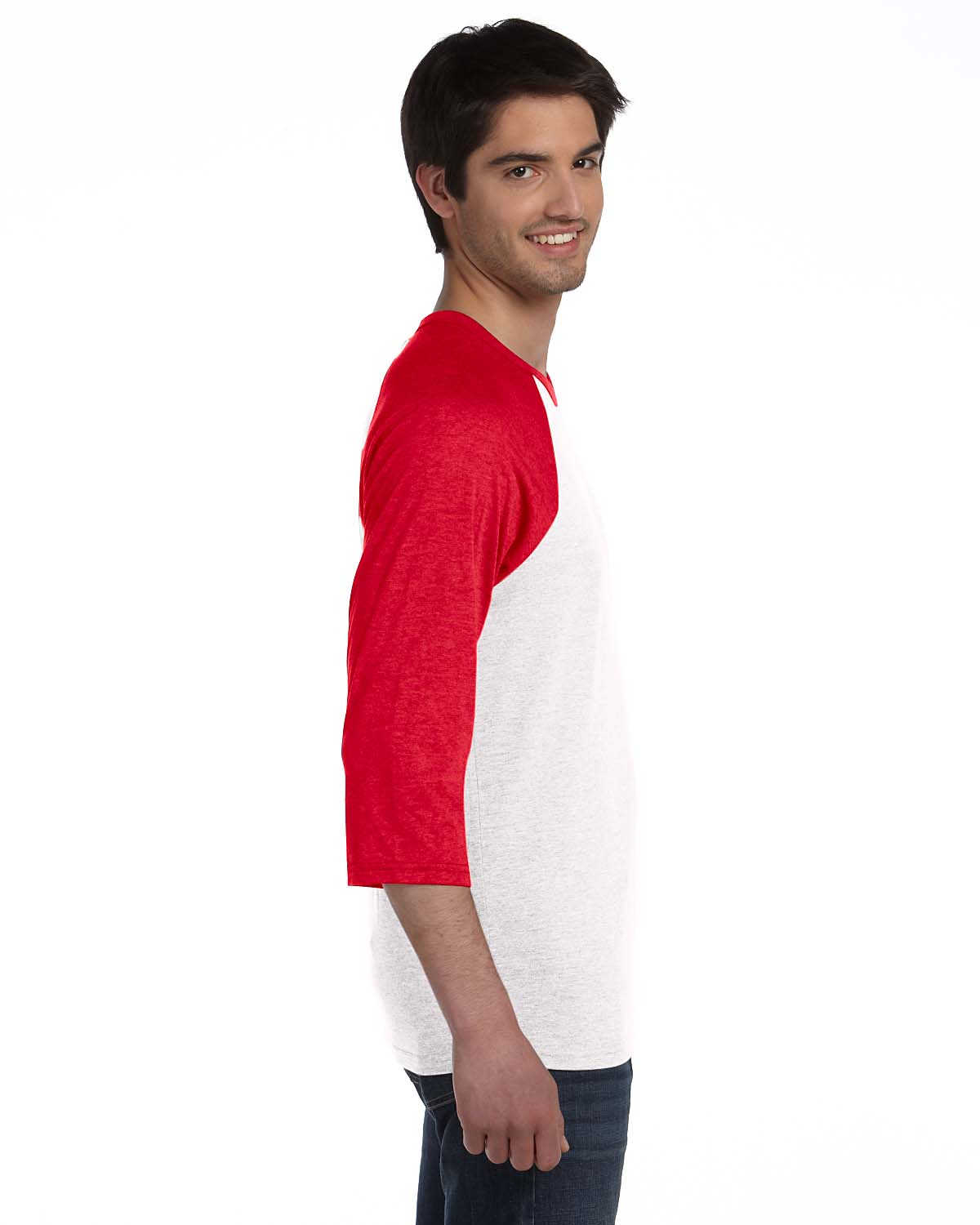 Bella Mens Unisex 3/4-Sleeve Baseball T-Shirt(3200)-WHITE/RED-2XL