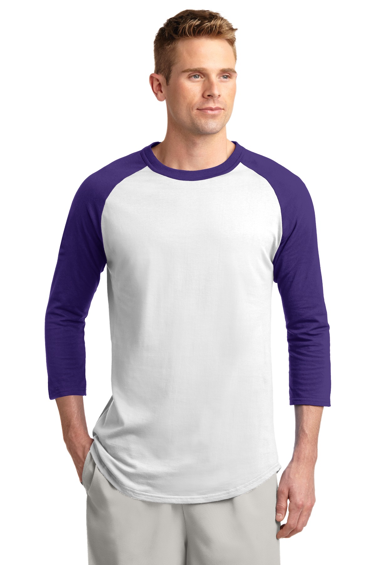 Sport-Tek Mens 100% Cotton Raglan 3/4 Sleeve Colorblock Baseball T-Shirt M-T200