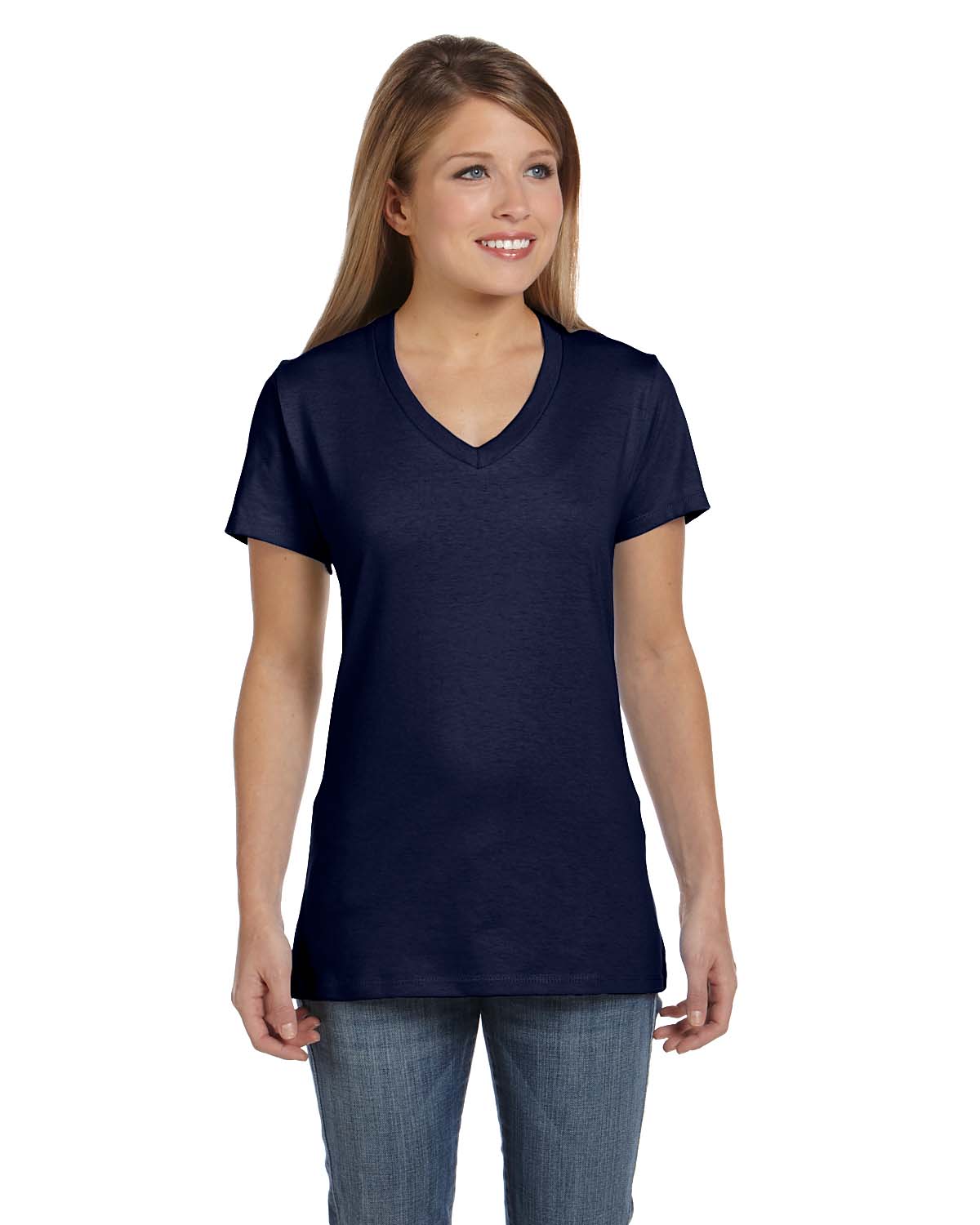 Hanes Womens T-Shirt 100% Cotton 4.5 oz Short Sleeve V-Neck nano Tee S04V