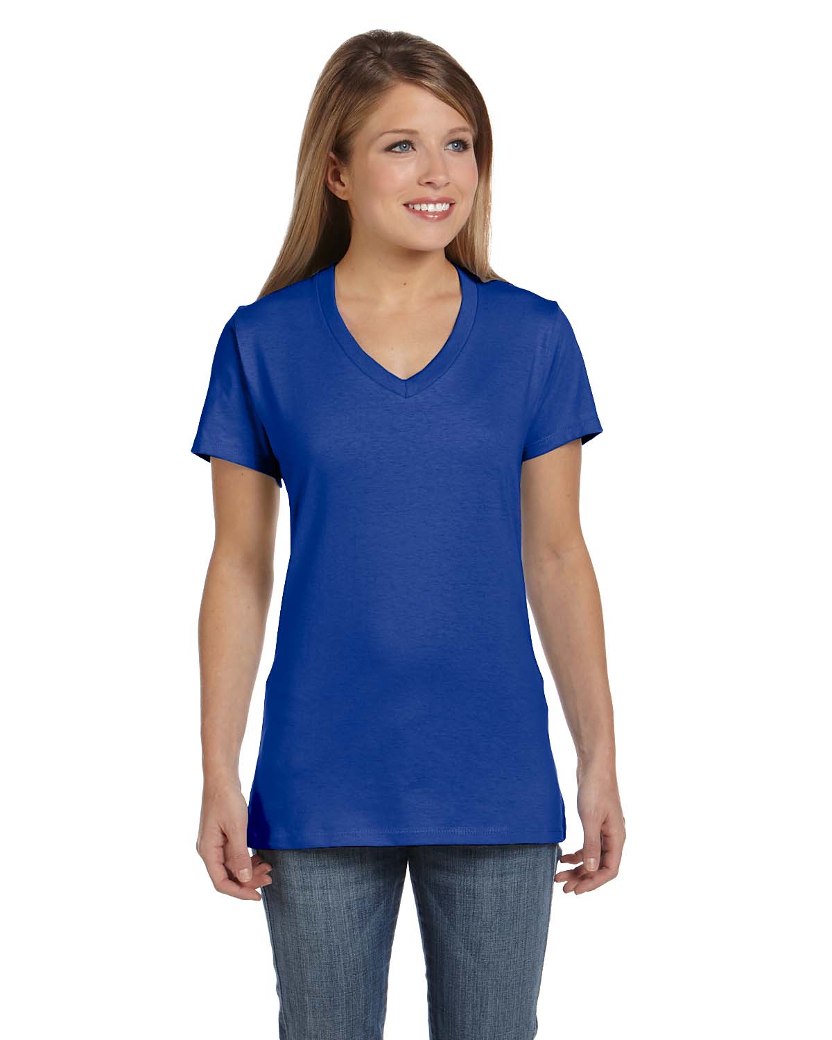 NEW Hanes Women's 4.5 oz 100% Cotton Short Sleeve nano-T V-Neck T-Shirt ...